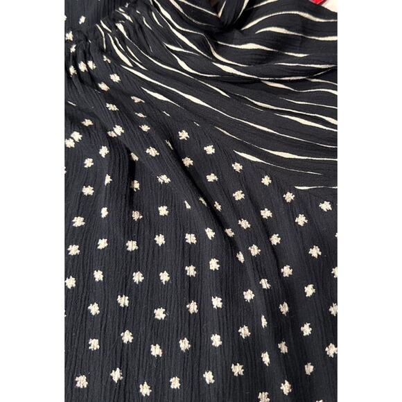 Billabong Black Mixed Print Stripe Polka Dot Blouse Size Large Long Sleeve Boho - Picture 9 of 9